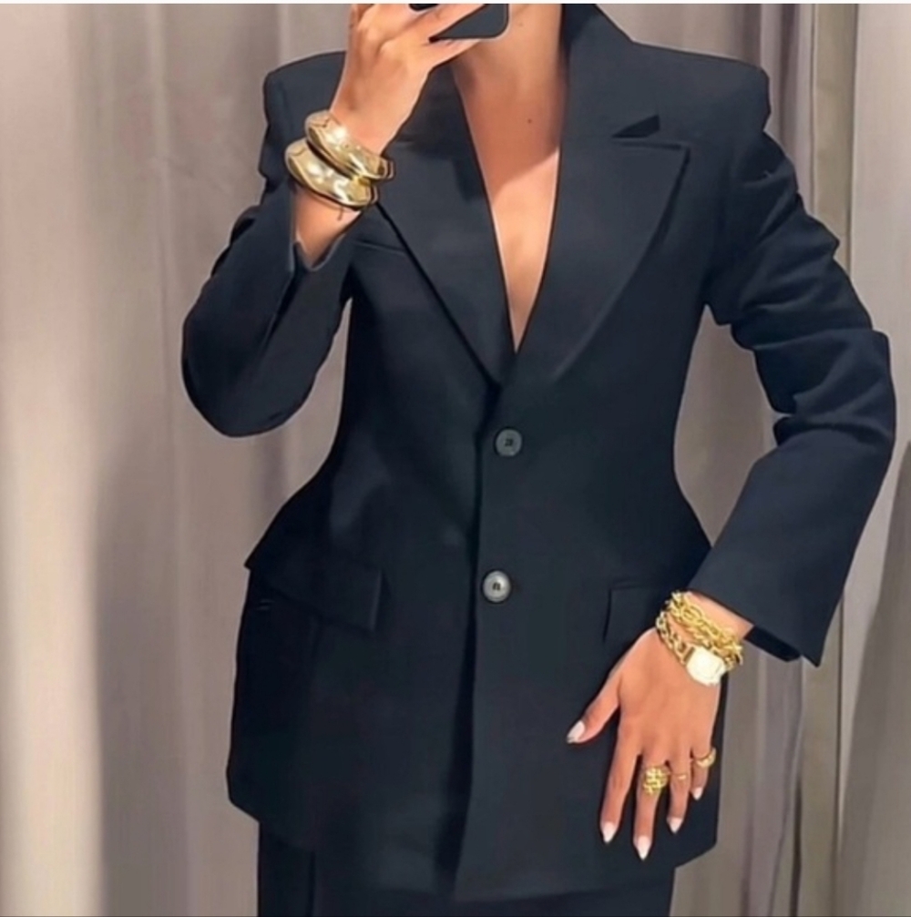 Zara Hourglass Fitted Cinched Waist Blazer Black Size XS